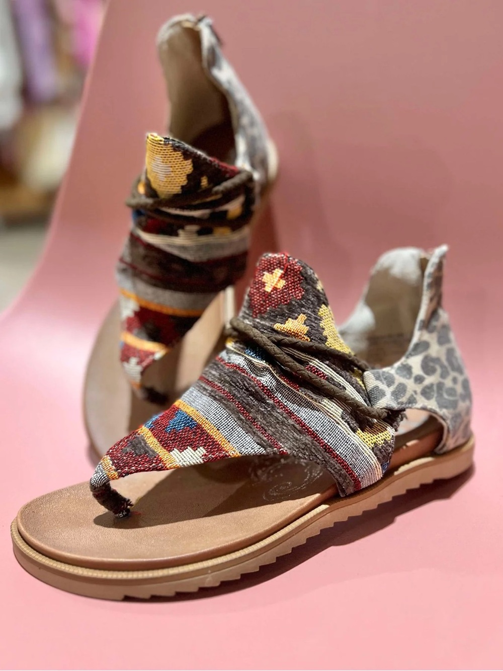 Very G tribal and leopard sandals